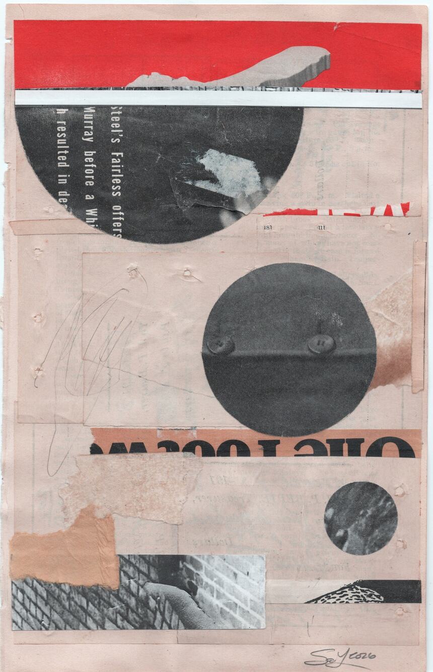 Original Mixed Media Modern Art Collage "Seersucker" 5.75x9" Signed